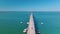 Aerial view of Sunshine Skyway Bridge over Tampa Bay in Florida with moving traffic. Concept of transportation