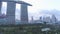 Aerial view Super tree grove in Gardens by the Bay and Marina Bay Sands in Singapore. Shot. Top view of the Park in