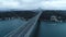Aerial view suspension bridge vehicle traffic
