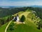 Aerial View of Sveti Jakob Hill with a Church on Top. Slovenia, Europe