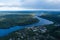 Aerial view of Svir river and forests of Leningrad region.