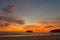 Aerial view sweet sky in sunset above the ocean at Kata beach Phuket