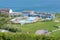 Aerial view swimming pool German island Helgoland in Northsea