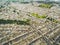 Aerial view symmetrical house lines in neighborhood of Plymouth in England