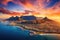 Aerial view of Table Mountain and Cape Town, South Africa. Aerial panoramic view of Cape Town cityscape at sunset, AI Generated