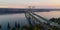 Aerial View Tacoma Narrows Bridges over Puget Sound Mount Rainier