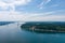 Aerial view of the Tacoma Narrows in June 2023