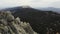 Aerial view of Taganay National Park. Incredible gray rough huge rocks of the Otkliknoy ridge. View of Kruglitsa