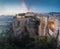 Aerial view of Tajo Gorge and Ronda Puente Nuevo Bridge at sunset - Ronda, Malaga Province, Andalusia, Spain