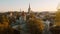 Aerial view of Tallinn old town, Estonia. Tallinn city wall and St. Olaf Church