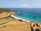 Aerial view of Tamarone beach, Plage de Tamarone, Cap Corse peninsula, Macinaggio, Corsica, France