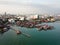 Aerial view Tan Jetty wooden bridge with background clan jetty