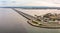 Aerial view of Ted Smout Memorial and Houghton Bridges, which cross the Bramble Bay connecting the Redcliffe