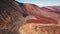 Aerial view of the Teide National Park, flight over the mountains and hardened lava. Tenerife, Canary Islands