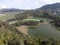 Aerial view of Telaga Warna lake in Dieng Wonosobo, Indonesia