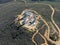 Aerial view of telecommunication antennas on the top of Black Mountain in Carmel Valley, SD, California