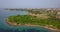 Aerial view of Temple of Apollo Hill of Kolona on Aegina island, Greece