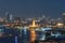 Aerial view of Temple of Dawn or Wat Arun of Chao Phraya River, Bangkok, Thailand in Rattanakosin Island in architecture, Urban