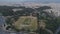 Aerial view of Temple of Zeus at Olympia in Athens and modern part of the city