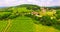 Aerial view of Tenuta Coffele, an old farmhouse in the hills around Soave, Italy.