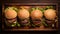 Aerial View Of Texture-rich Hamburger Slices On Wooden Tray
