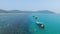 Aerial view on Thai traditional boats in Thailand. Samui island. Clear water and snorkling.