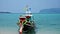 Aerial view on Thai traditional boats in Thailand. Samui island. Clear water and snorkling.