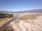 Aerial view of Theewaterskloof Dam, Cape Town`s main dam, with extremely low levels