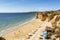 Aerial view of Three castles Beach in Portimao, portuguese Algarve, Portugal