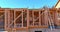 An aerial view of timber framing beams framework in a built house under construction