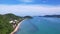 Aerial view Timelapse Hyperlapse amazing seascape at green mountain Phuket island aerial view.Ocean bay with greenery hilly scener