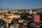 Aerial view of Tirana, Albania. City center with modern buildings residential district and greenery