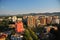 Aerial view of Tirana Albania City center with modern buildings, residential district and greenery