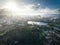 Aerial view of Titiwangsa lake with evening sunlight