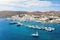 Aerial view to Adamas town, the port of Milos island, Cyclades, Greece