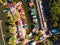 Aerial view to the boat station in lagoon Moored boats and yachts