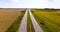 Aerial view to highway road with cars, countryside rural landsca