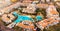 Aerial view to the holiday resort buildings at Playa de las Americas in Tenerife