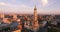 Aerial view to Holy Dormition Cathedral in Kharkiv at sunset