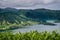 Aerial view to the lagoon of the seven cities in the viewpoint of cumeeiras, São Miguel - Azores PORTUGAL