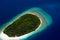 Aerial view to Maldivian green desert island