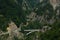 Aerial view to mountain road from castle Cetatea Poenari