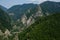 Aerial view to mountain road from castle Cetatea Poenari