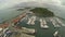 Aerial view to pier with yachts and boats