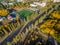 Aerial view to residential area, stadium and park in Kharkiv, Uk