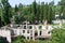 Aerial view to ruined abandoned hostel campsite in New Athos, Abkhazia