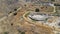 Aerial view to the ruins of the Greek - Roman city Hippus - Susita located on the hill on the Golan Heights in northern Israel on