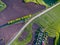 Aerial view to rural spring landscape at sunset, Ukraine