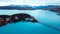 Aerial View to the Small island in the Lago Pehoe in the Torres Del Paine National Park