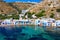 Aerial view to the syrmata fishing village Klima on the cylcadic island of Milos, Greece